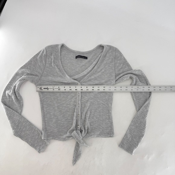Abercrombie & Fitch Womens Gray Ribbed Tie Front V-Neck Cardigan Sweater Small - Picture 8 of 8